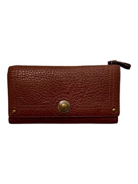 Coach Brown Pebbled Leather Continental Wallet with Brass Hardware